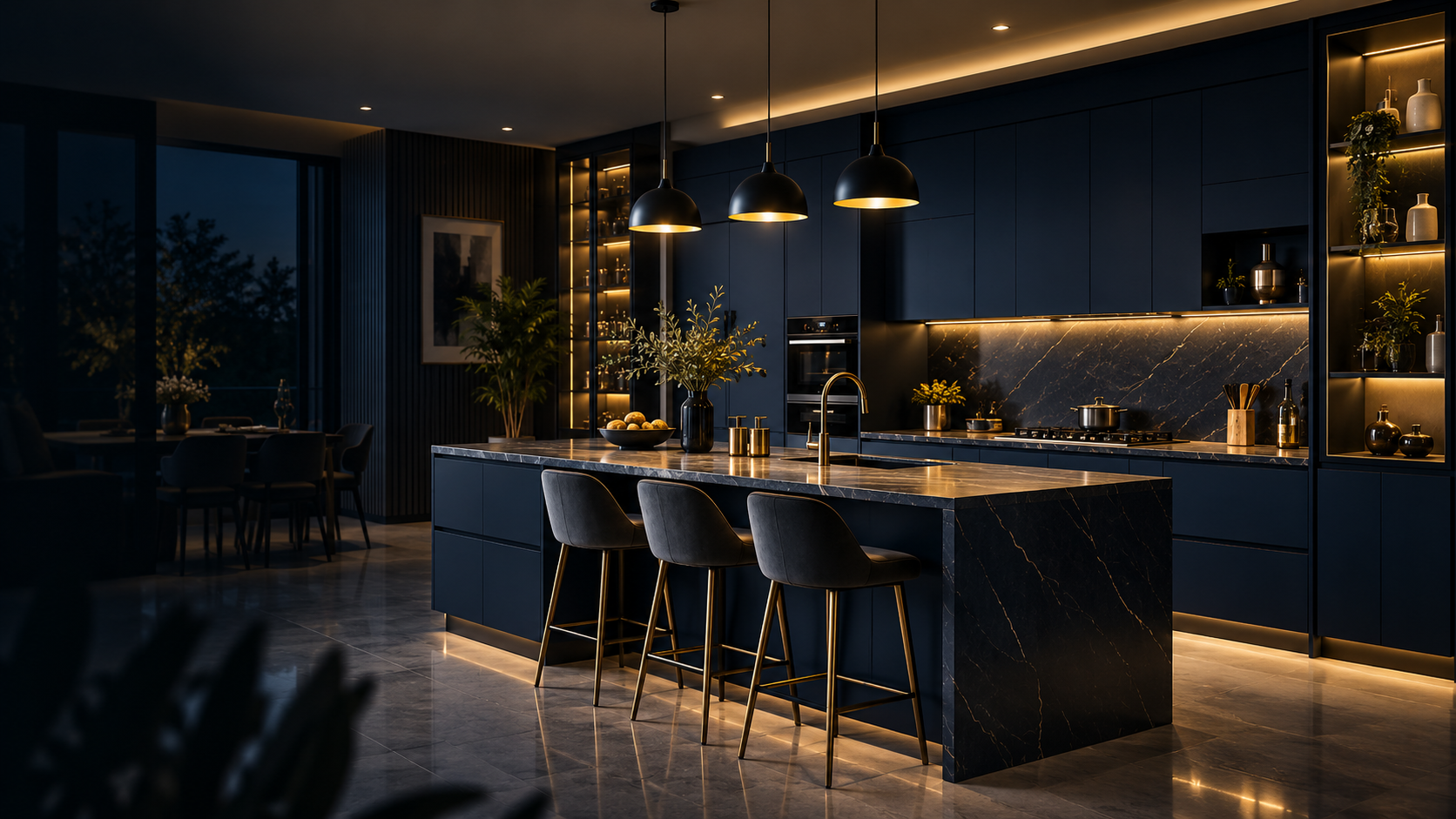 Navy blue island modular kitchen by Sarvadnya, Dhule