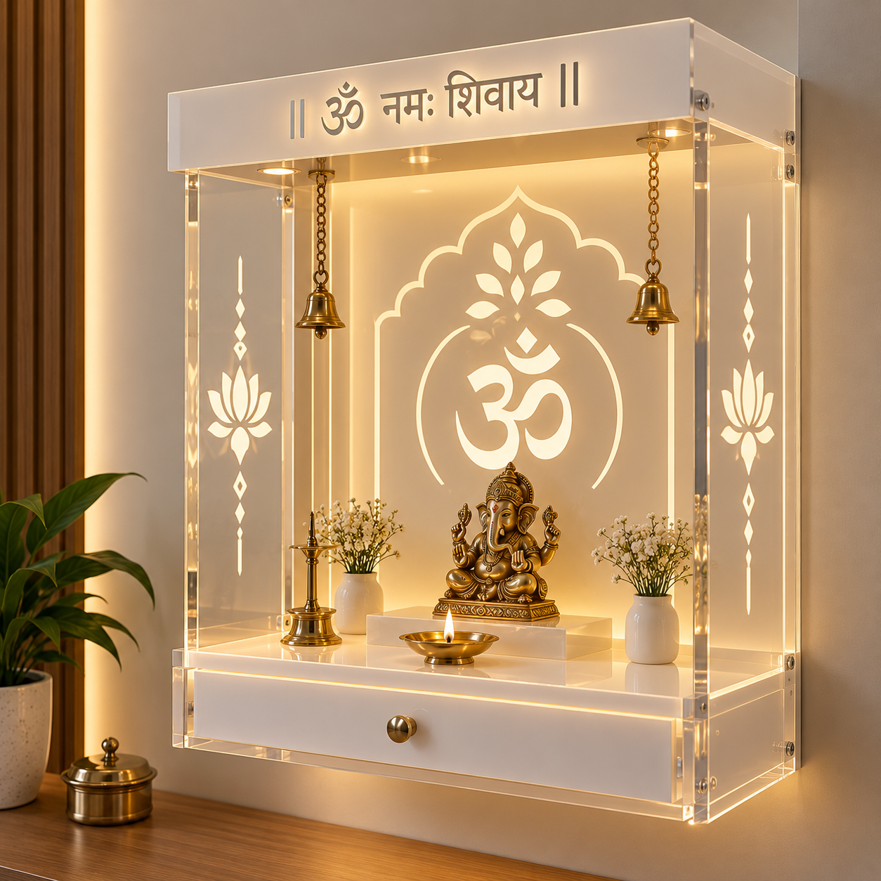 Artisanal Teak Wood Dev Ghar Mandir with brass jali