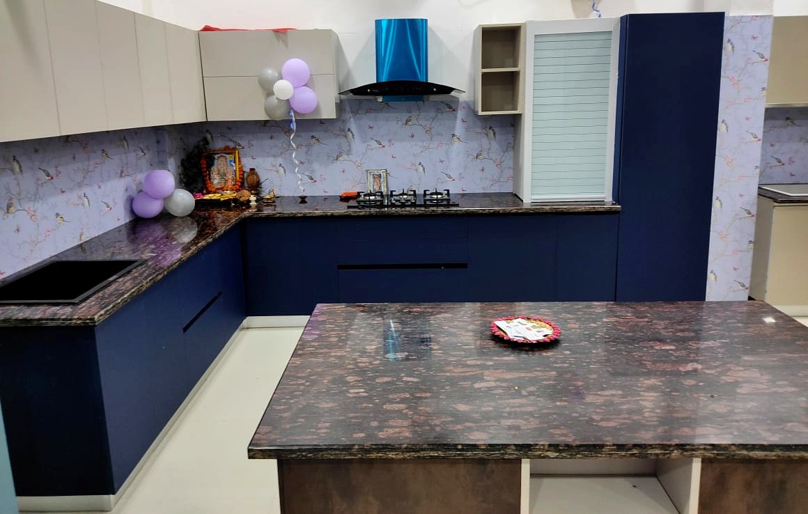 Pearl and Jade modular kitchen with breakfast counter