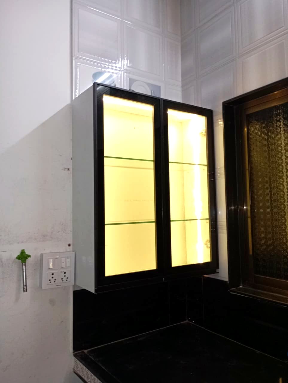 Navy modular kitchen completed for Rohit Patil, Deopur