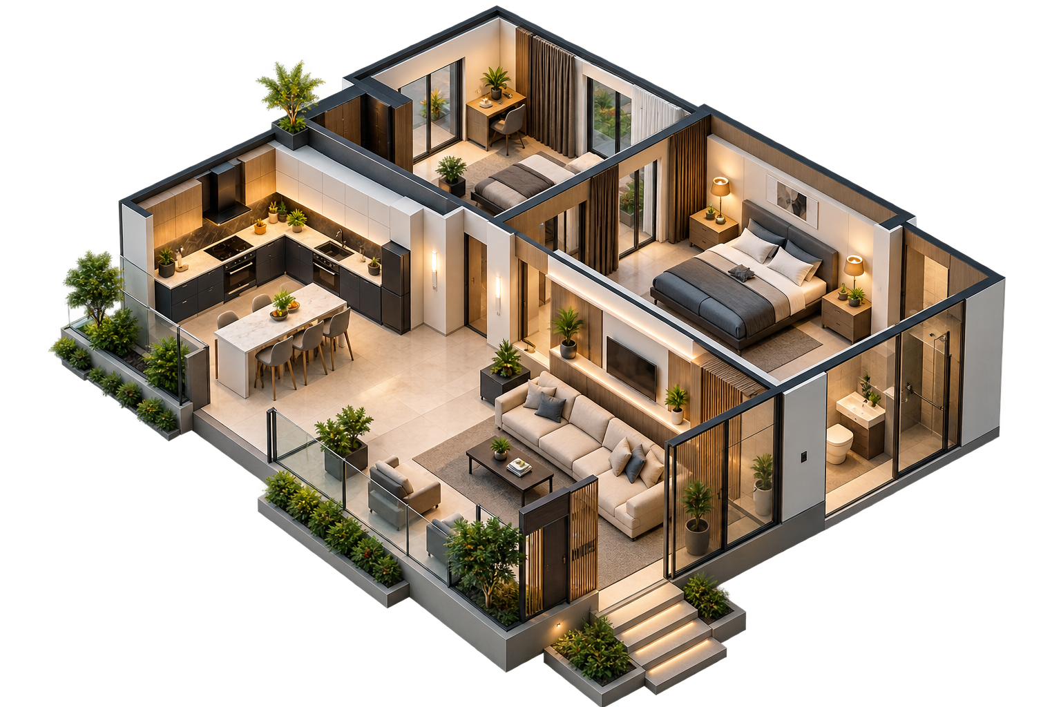 3D Isometric Full Home Cutaway Interior Architecture by Sarvadnya
